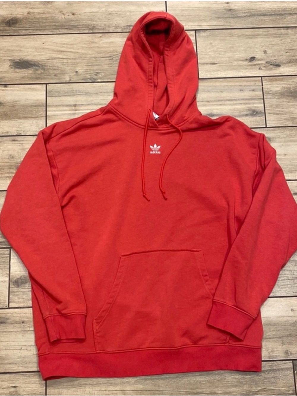 ❌SOLD❌Adidas Red Pullover Hoodie with Trefoil Logo